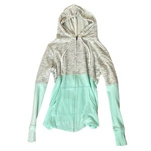 SO Two-Tone Hooded Zip Jacket in Mint and Heather Gray